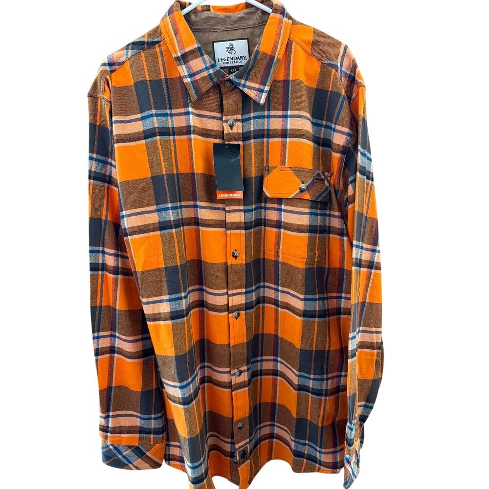 Legendary Whitetails NWT Flannel Shirt Orange Plaid Sz XLT Hunting Outdoors Cabi